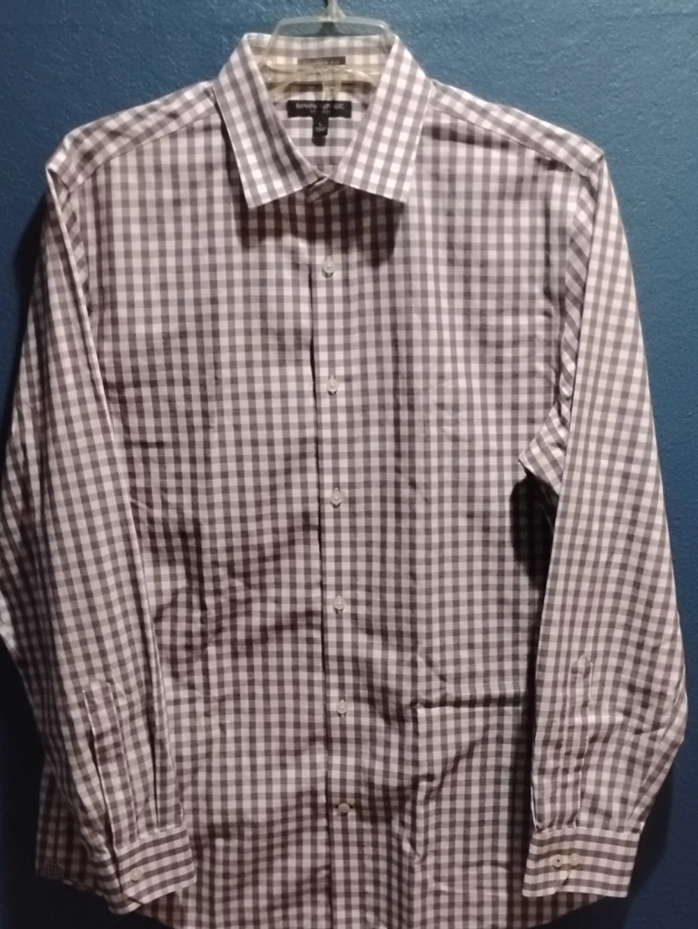 Banana Republic Men's White and Brown Checked Dress Shirt